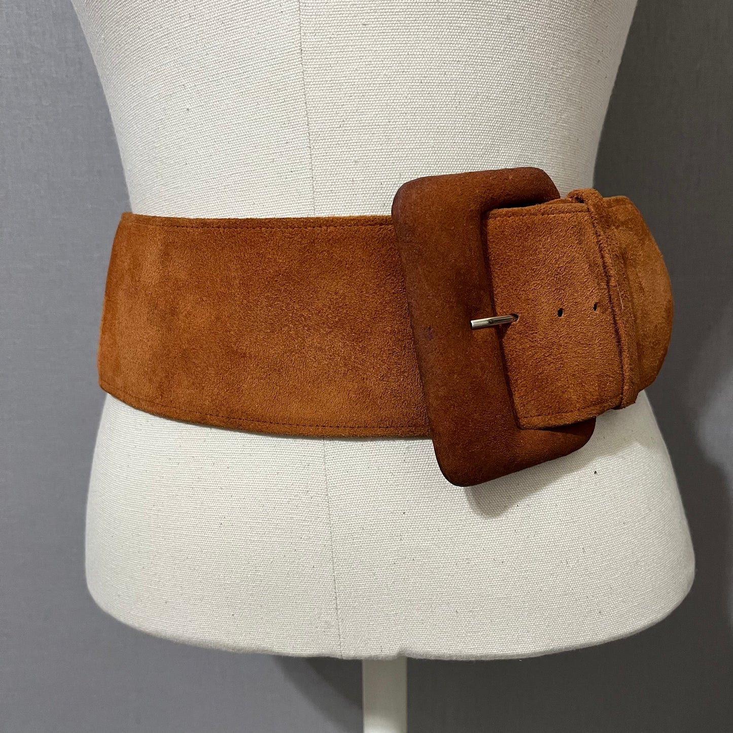 Vintage Nava Cognac Brown Suede Leather Wide Belt Sz-Small