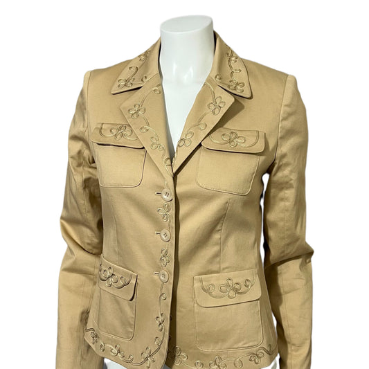 Josephine Chaus Tan Cotton Embroidered Blazer Sz-4