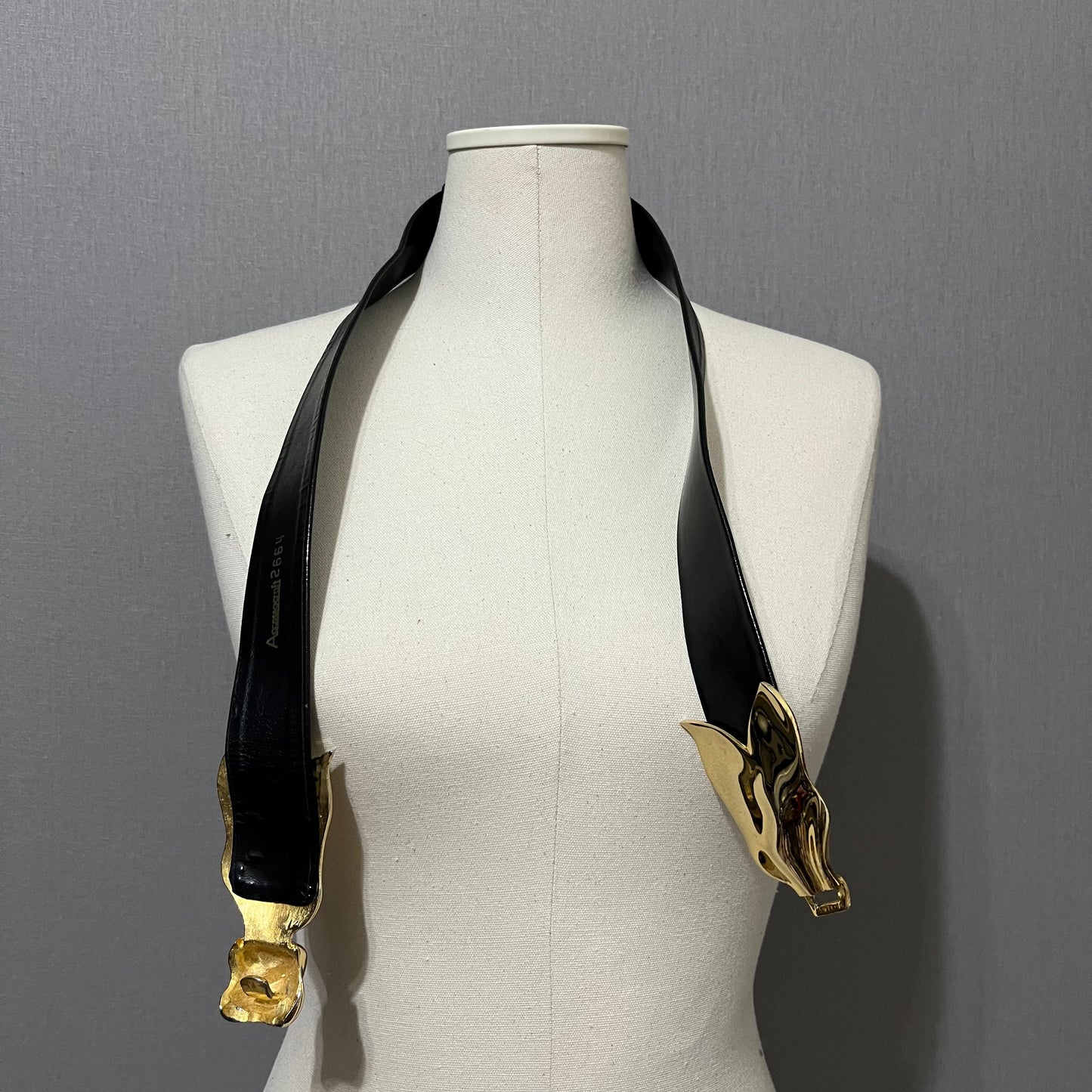 Vintage Black Leather With Gold Floral Buckle Adjustable Belt Sz-Small/Large