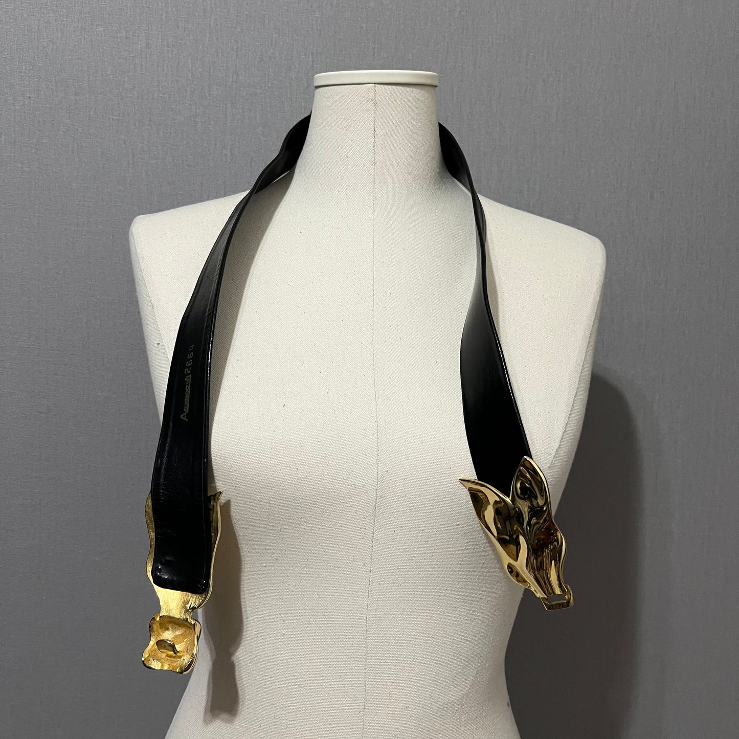 Vintage Black Leather With Gold Floral Buckle Adjustable Belt Sz-Small/Large