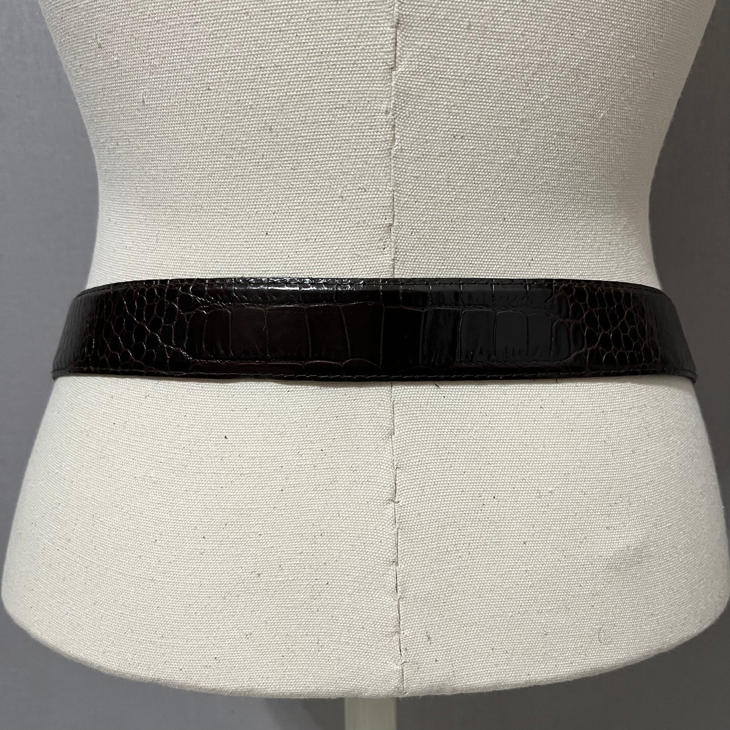 Vintage Rare Fahrenheit Connie Bates Dark Brown Leather Be-Jeweled Chain Belt Sz-Large