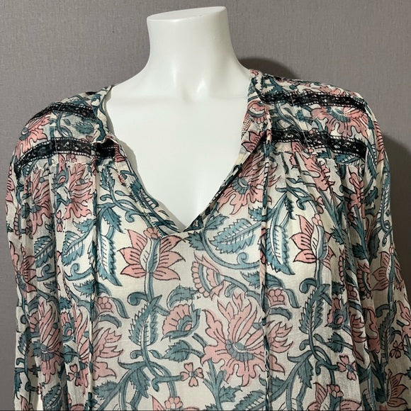 Roller Rabbit Pastel Paisley Floral 3/4 Sleeve Top Sz Medium