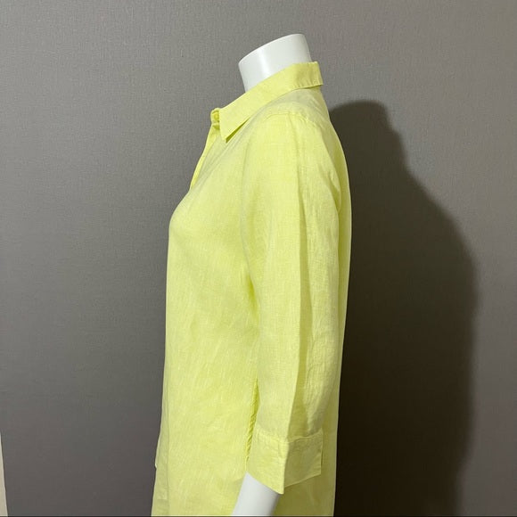 Chico’s Yellow Button Front Linen Shirt 3/4 Sleeve Sz-Medium