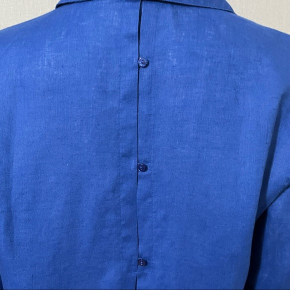 Chico’s Royal Blue Linen Button Front 3/4 Sleeve Sz 1 (Medium)