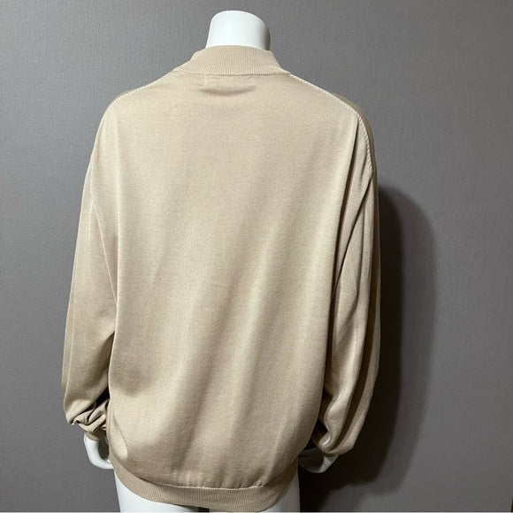 Pronto Uomo Tan Silk | Cotton Blend Mens Mock Neck Sweater Sz-Large