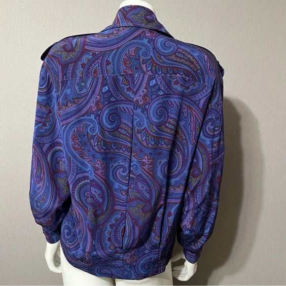 Vintage Ellen Tracy Silk Paisley Print Bomber Jacket Sz-Medium Petite