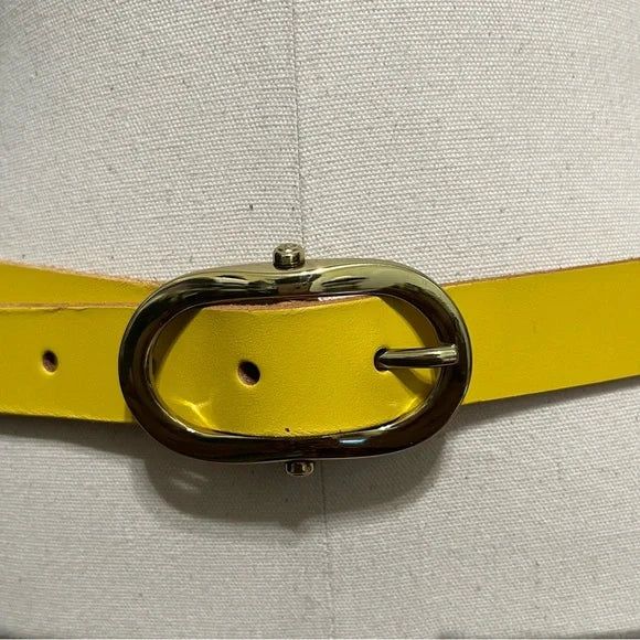 Vintage Rough Roses Mustard Yellow Leather Belt Sz-Medium