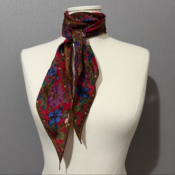 Red Floral Silk Scarf