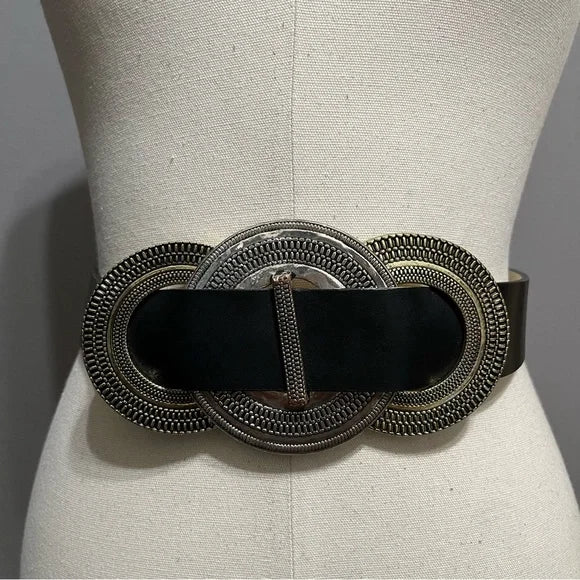 Chicos Black Leather Triple Ring Slouch Adjustable Belt Sz-Small/Medium