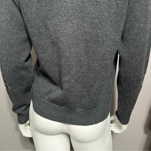 Yarnworks Dark Grey Beaded Knit Cardigan Size Small
