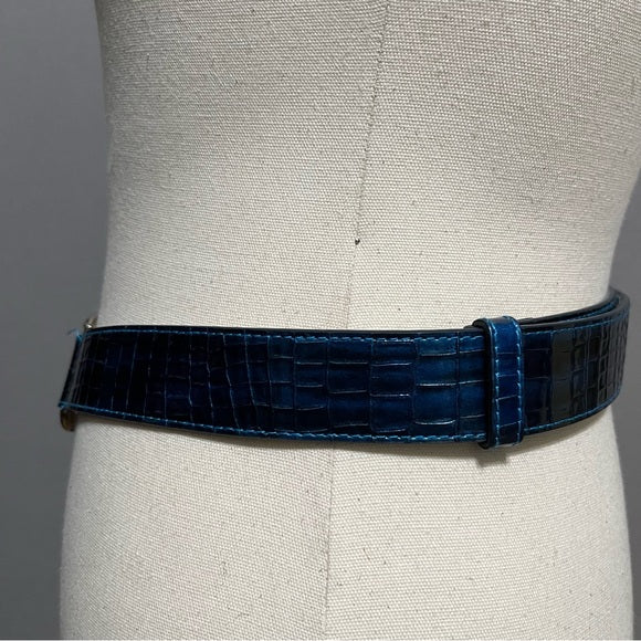 WHBM Blue Textured Patent Leather Backing Adjustable Belt Sz-XS/Small