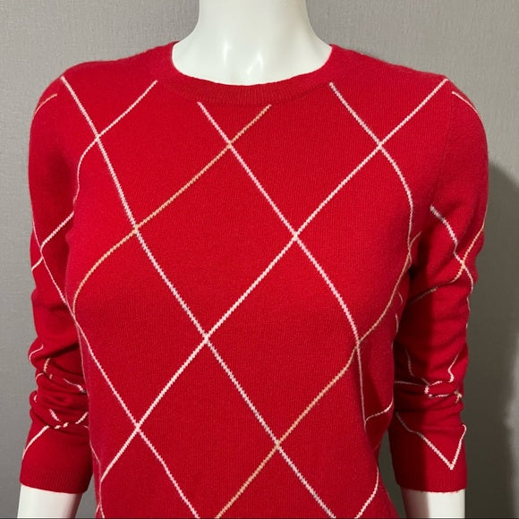 Lands End Red Diamond Print 100% Cashmere Sweater Sz-Small