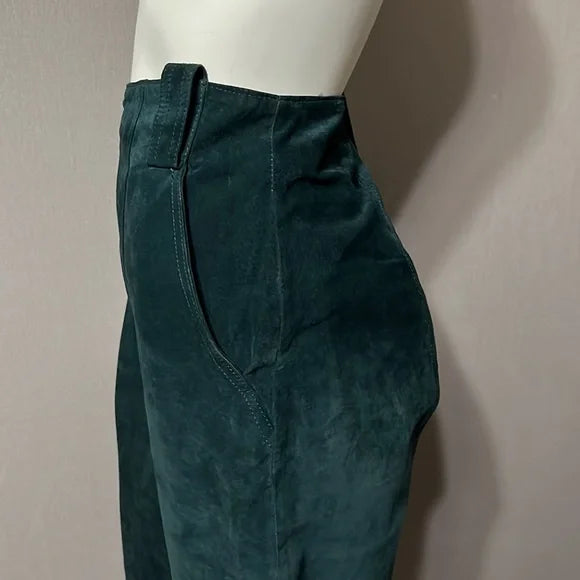 Vintage Pia Rucci Green Suede Leather Pants Sz- 12