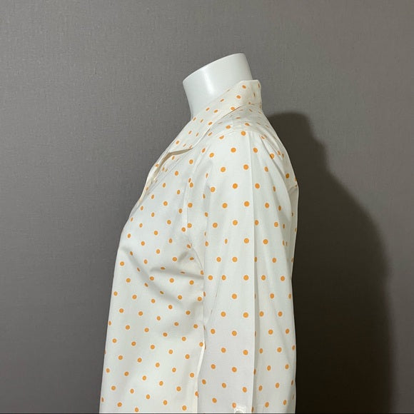 Chico’s Orange Polka-Dot Cotton Button Front Shirt Long Sleeve Sz 1 (Medium)