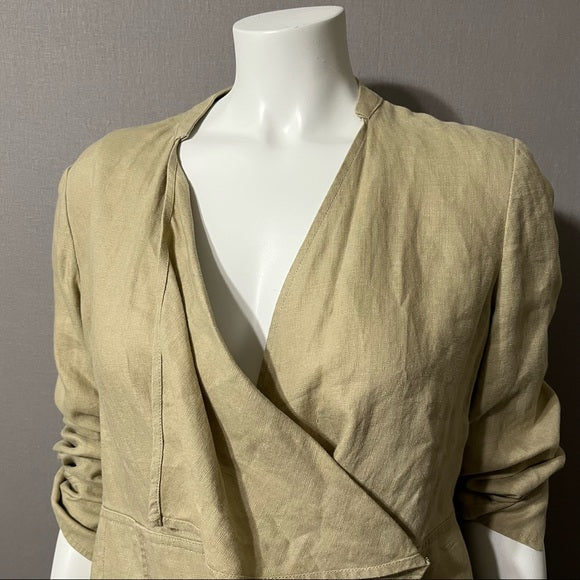 For The Republic Tan 100% Linen Jacket Sz-10