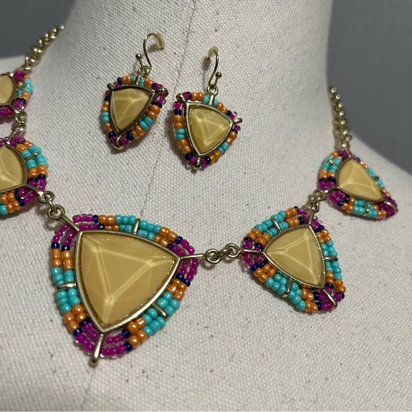 Triangle Beaded Multicolored Necklace & Earring Set