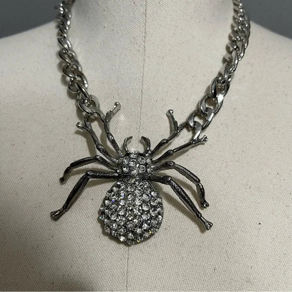 Spider Bling Silver Statement Necklace