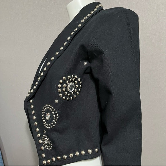 Vintage Molato Black Cotton With Rhinestones Jacket Sz-Medium