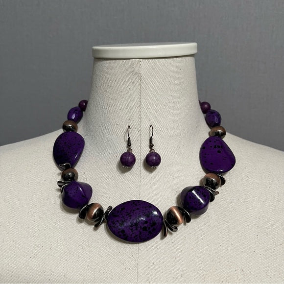 Purple Stone Necklace & Earring Set
