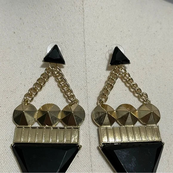 Black | Gold Statement Triangle Earrings