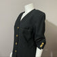 Vintage J.H. Collectibles Black 100% Wool Gold Button Front Blazer Sz-14 W