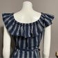 Vivi by Violet Weekend Ruffle Collar Navy Cotton Striped Dress Sz-Medium