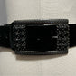 Chico’s Black Velvet Leather Gunmetal Gray Rhinestone Belt Sz-Small/Medium