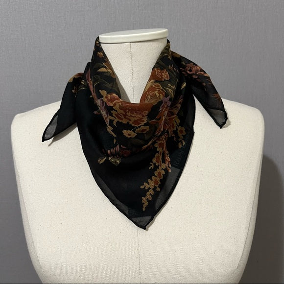 Ralph Lauren Fall Theme Brown Silk Scarf