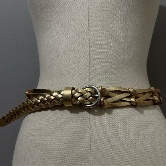 Fossil Gold Metallic Braided Leather Belt Sz-Medium