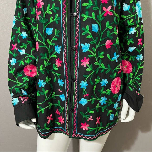 National since 1952 Black with Floral Embroidery Shirt Sz -2X