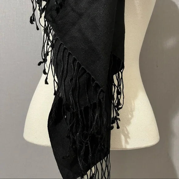 Betsy Johnson Black With Fringe Scarf