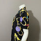 Vintage Black Silk Artsy Button Front Short Sleeve Shirt Sz-12
