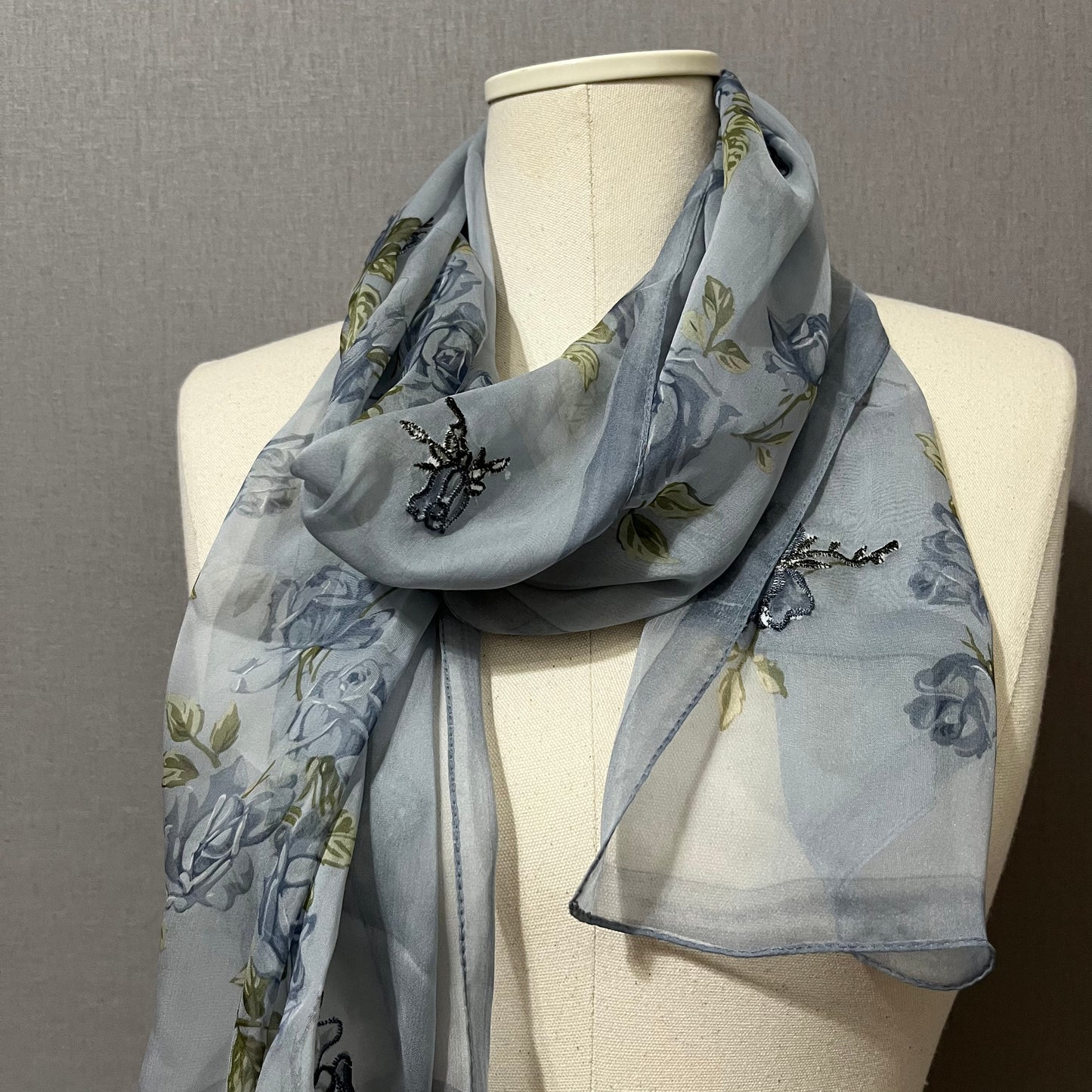 Lauren Ralph Lauren Light Blue Floral Silk Scarf