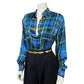 Vintage Escada Blue Stripe 100% Silk Gold Button Blouse Sz-8