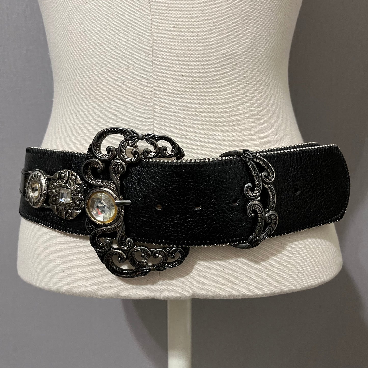 Black Street Ahead Wide Leather Western Gunmetal Buckle Belt Sz-L-XL