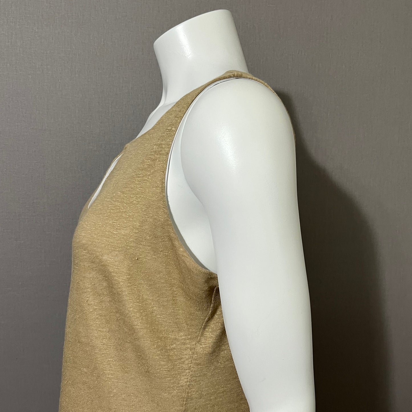 Linen Ecru Tan Shimmer Linen Mixed Media Sleeveless Shell Tank Top Sz-Large