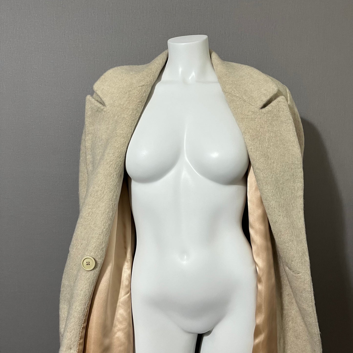 Vintage Anne Klein Wool/Mohair Blend Cream Longline Coat Sz-8