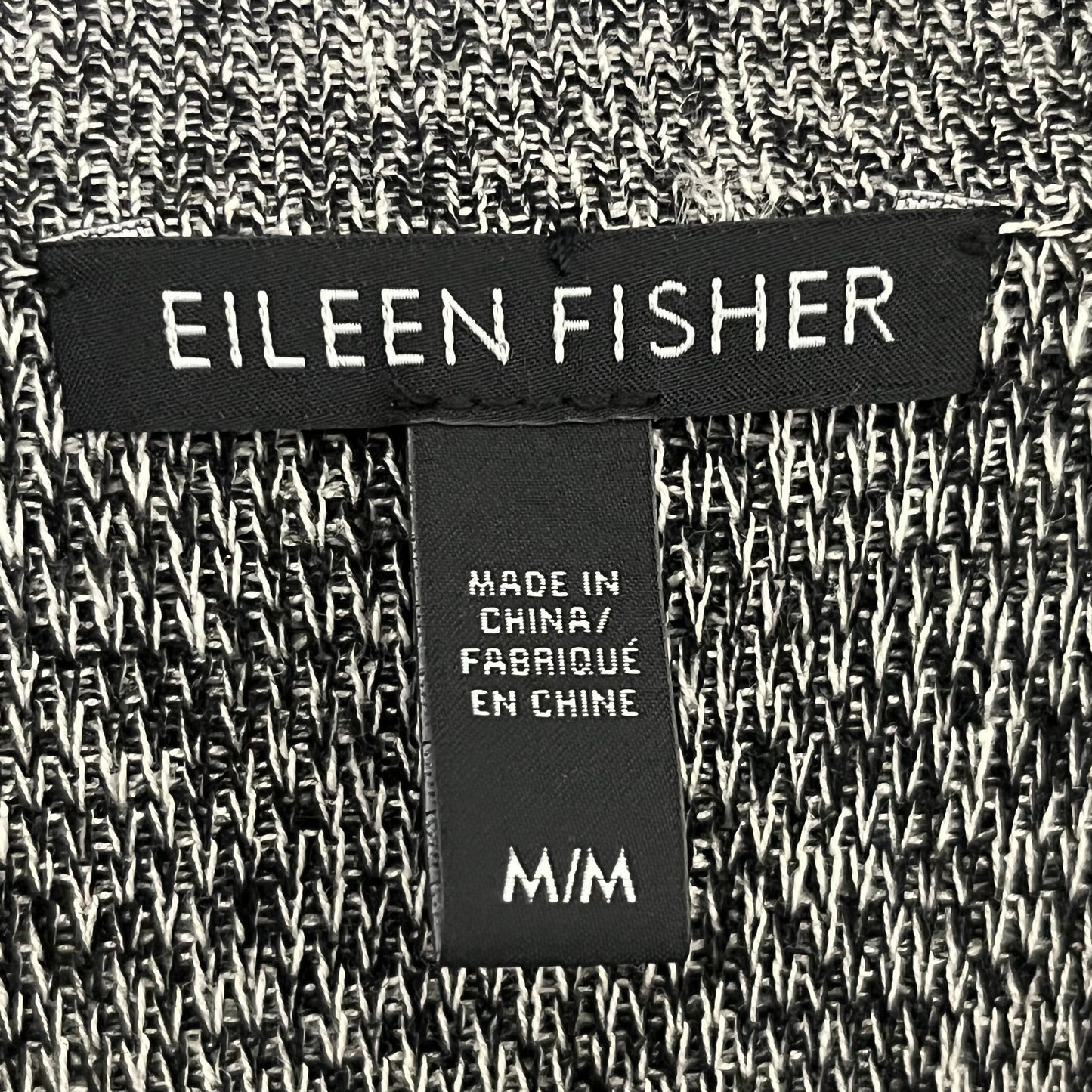 Eileen Fisher Marled Black/ White Silk/Linen Blend Open Cardigan Sz-Medium