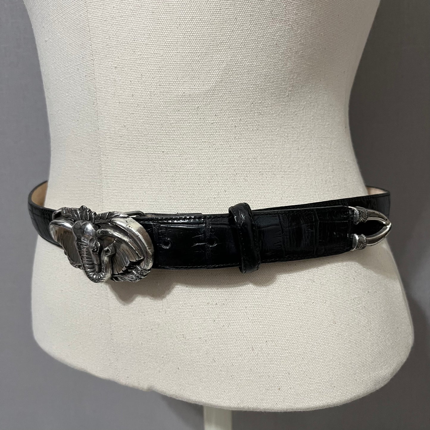 Vintage Brighton Black Leather With Elephant Buckle Belt Sz-Large