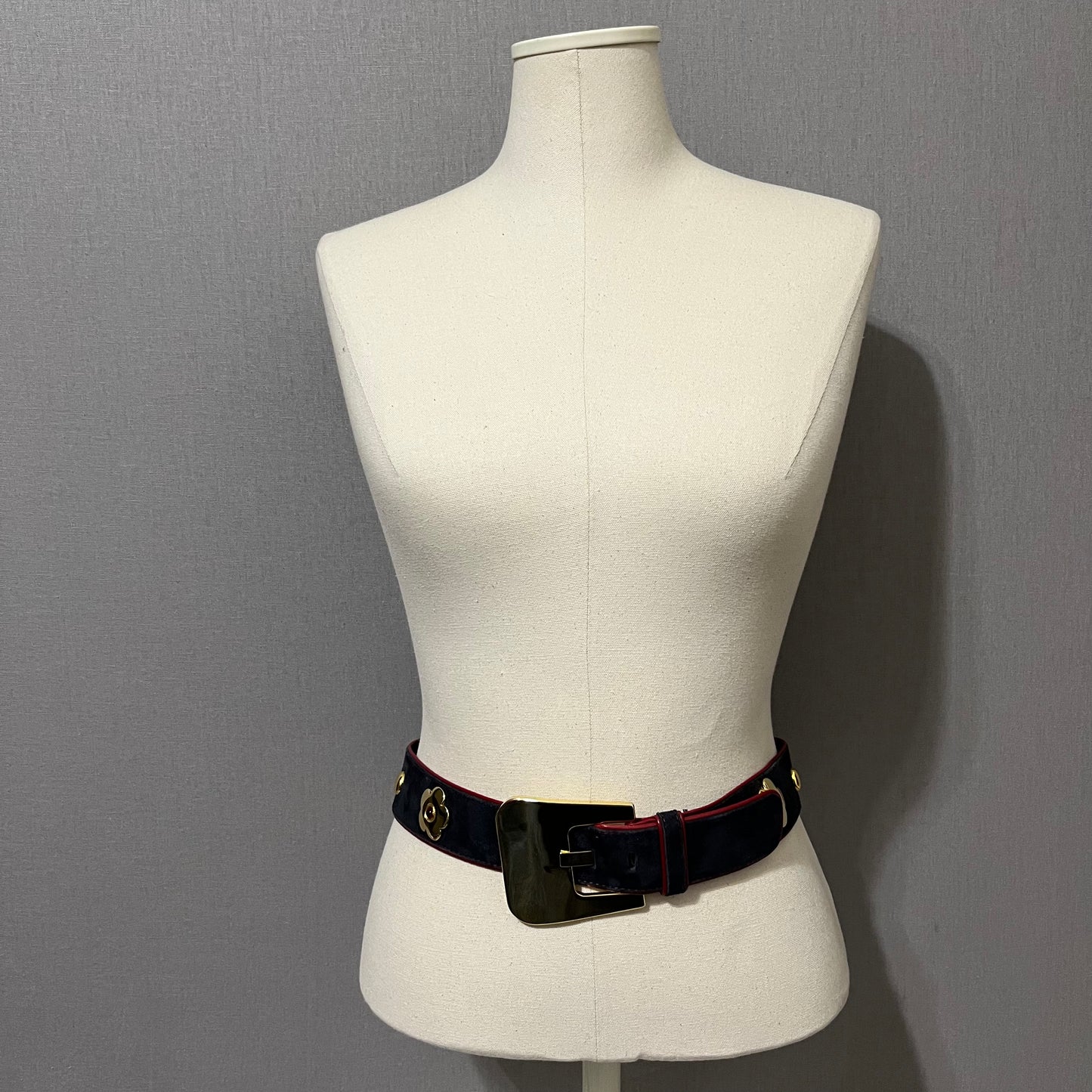 Vintage Escada Blue Suede With Red Leather Trim Belt Sz-40