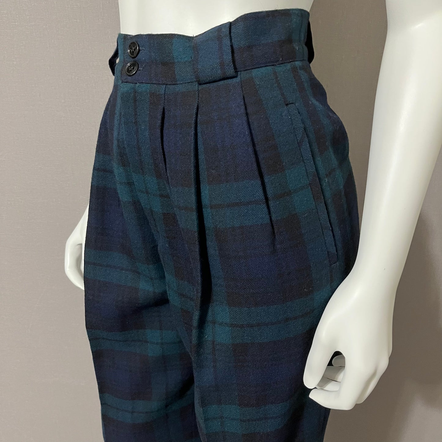 Wool Vintage Green/Navy Plaid High Waist Pants Sz-10 or Medium