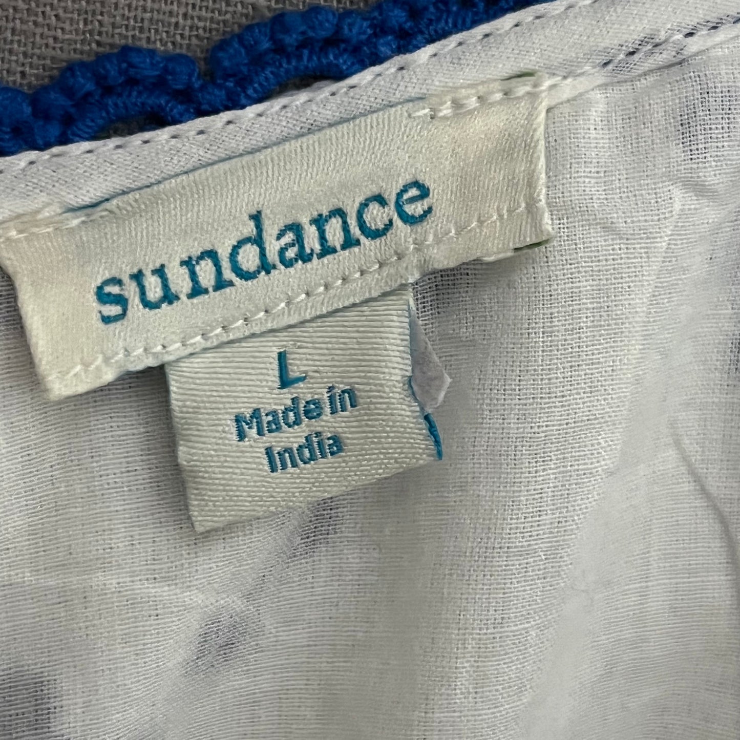 Sundance White | Blue Eyelet Scalloped Hem Top Sz-Large