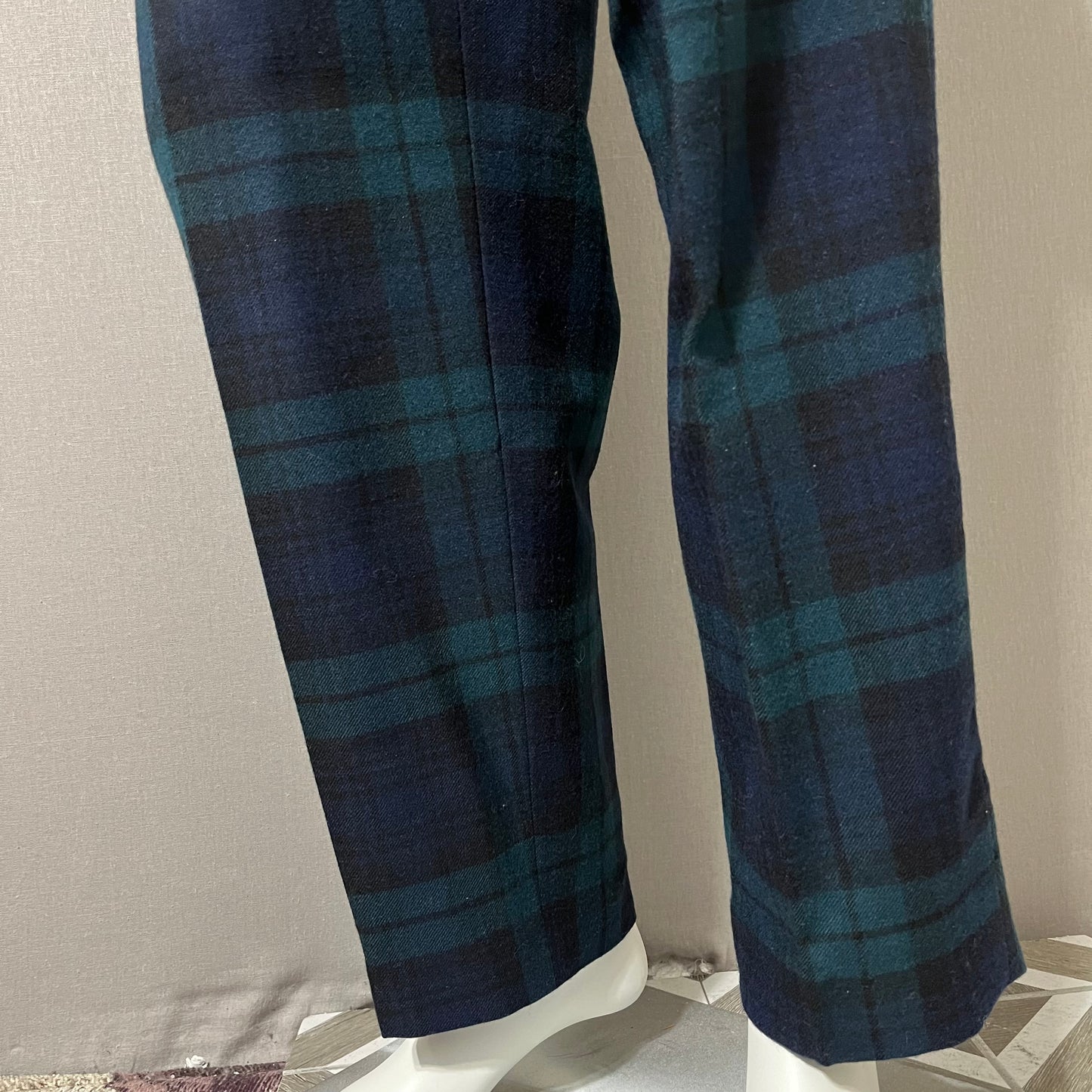 Wool Vintage Green/Navy Plaid High Waist Pants Sz-10 or Medium