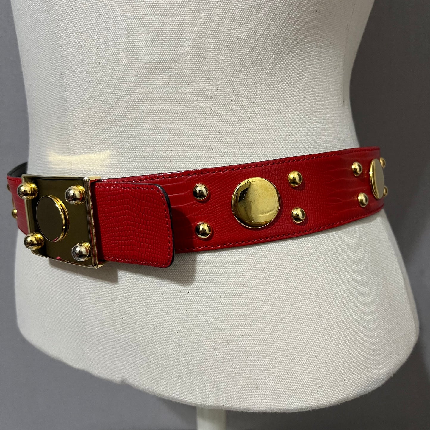 Vintage Escada Red Leather With Gold Hardware Buckle Sz-40 (Medium)