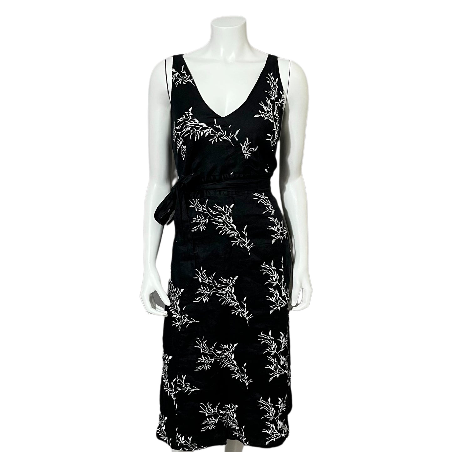 Linen Peter Nyard Black Sleeveless Floral Print MIDI Dress Sz-16