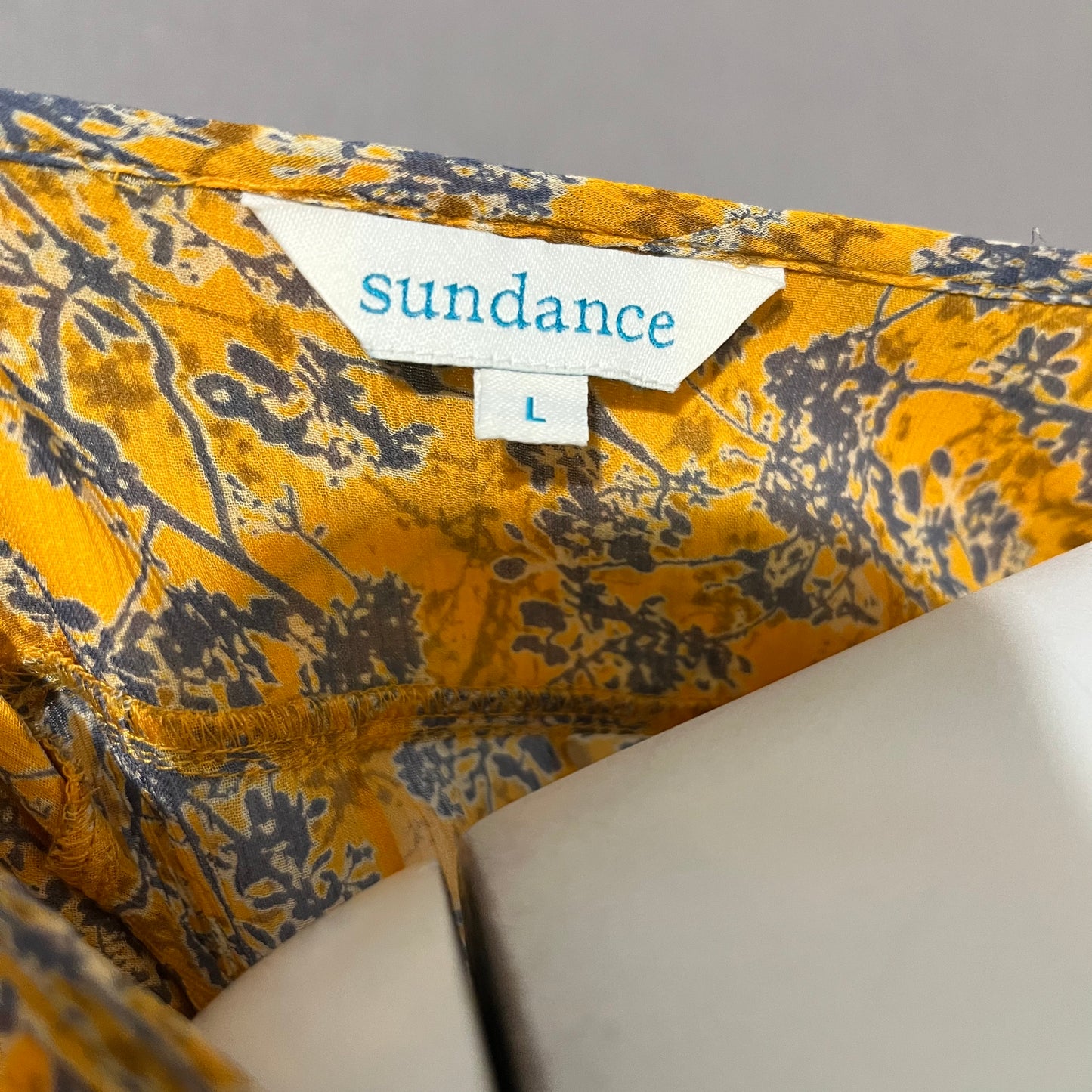 Sundance Yellow | Blue Floral Silk Botton Up Blouse Sz-Large