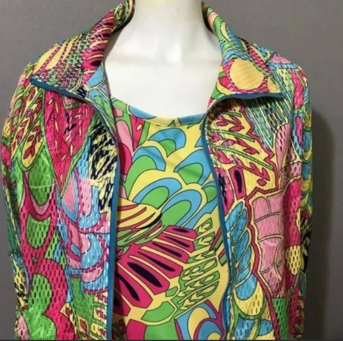 Pleats Collection Multicolored Artsy Tank & Jacket Sz-Medium