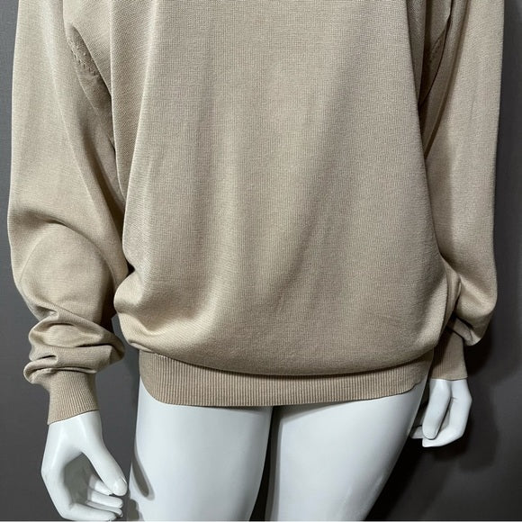 Pronto Uomo Tan Silk | Cotton Blend Mens Mock Neck Sweater Sz-Large