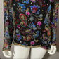 Vintage Sequin Silk Black With Sheer Sleeve Sweatheart Neckline Sz-Xtra Large
