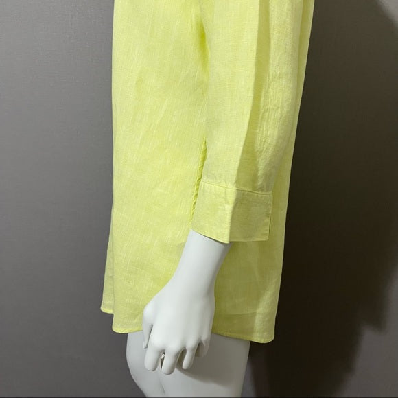 Chico’s Yellow Button Front Linen Shirt 3/4 Sleeve Sz-Medium